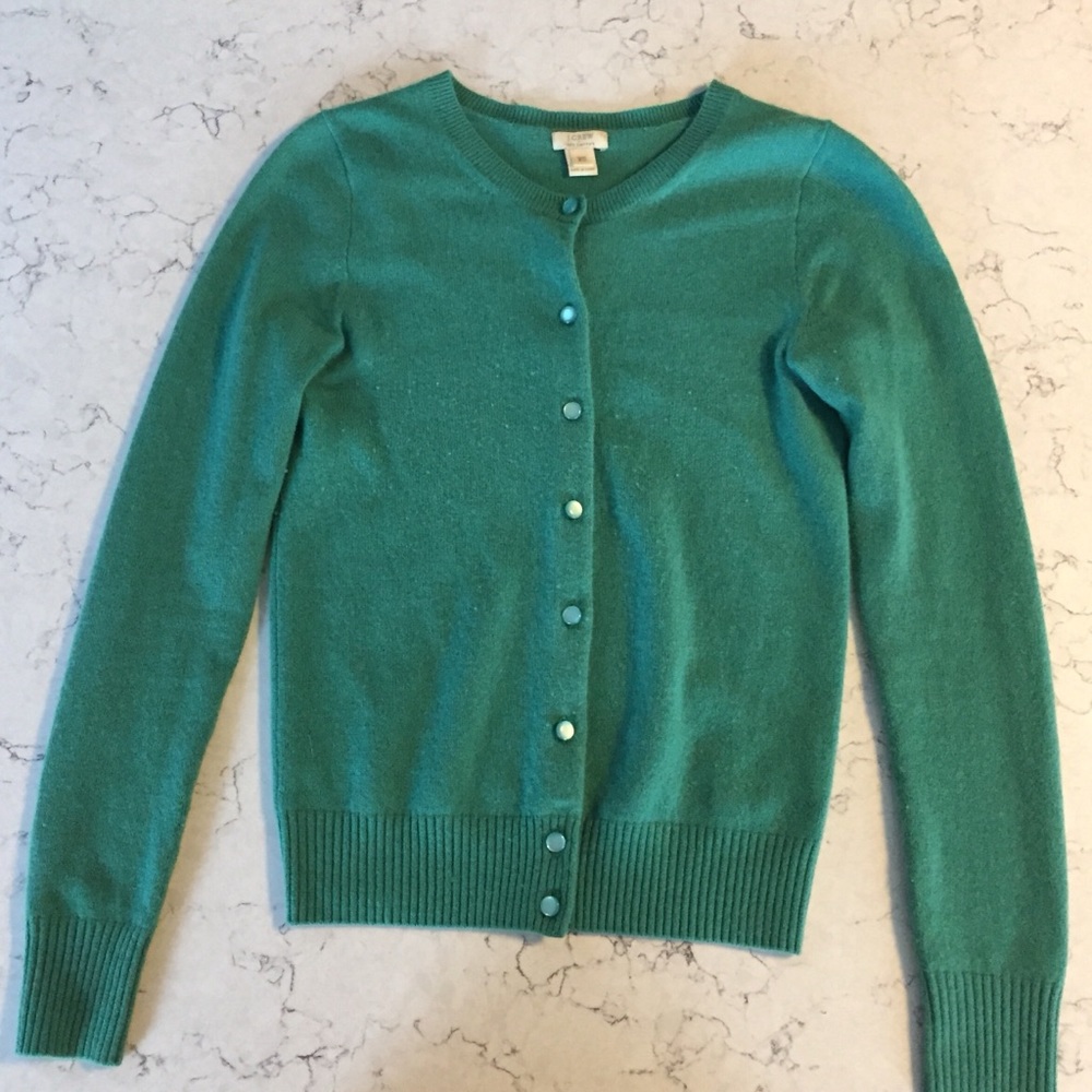 J Crew Green Cashmere Sweater